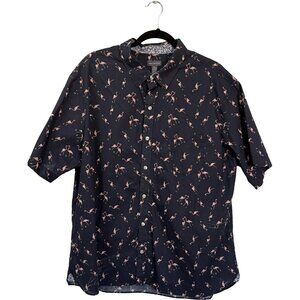 Van Heusen Men's Hawaiian Shirt Navy Pink Flamingo Print XXL Tropical Pocket